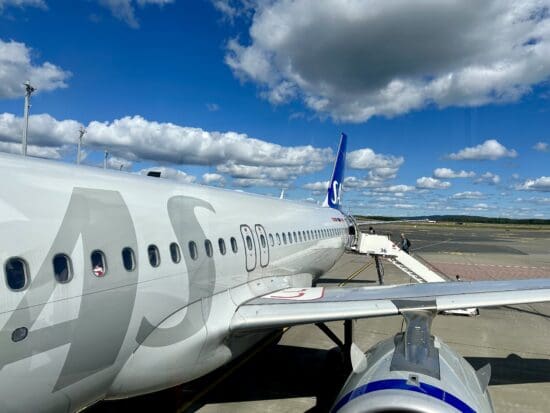 an SAS A320neo on the runway