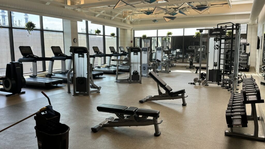 a large gym with exercise equipment