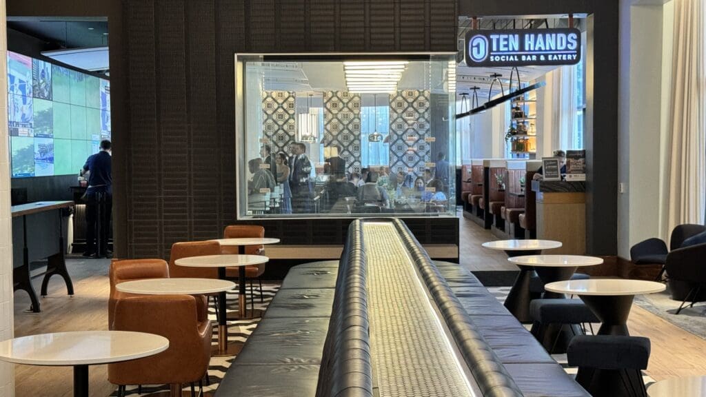 a restaurant with tables and chairs