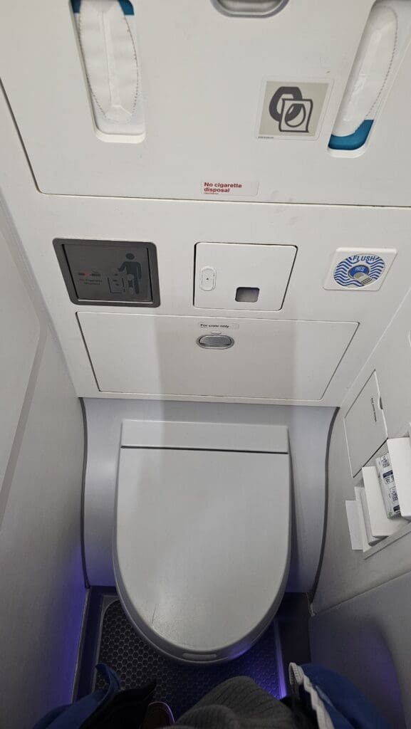 a toilet in a plane