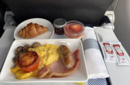 a plate of food on a tray