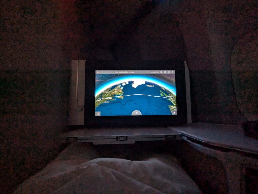 a screen on a bed