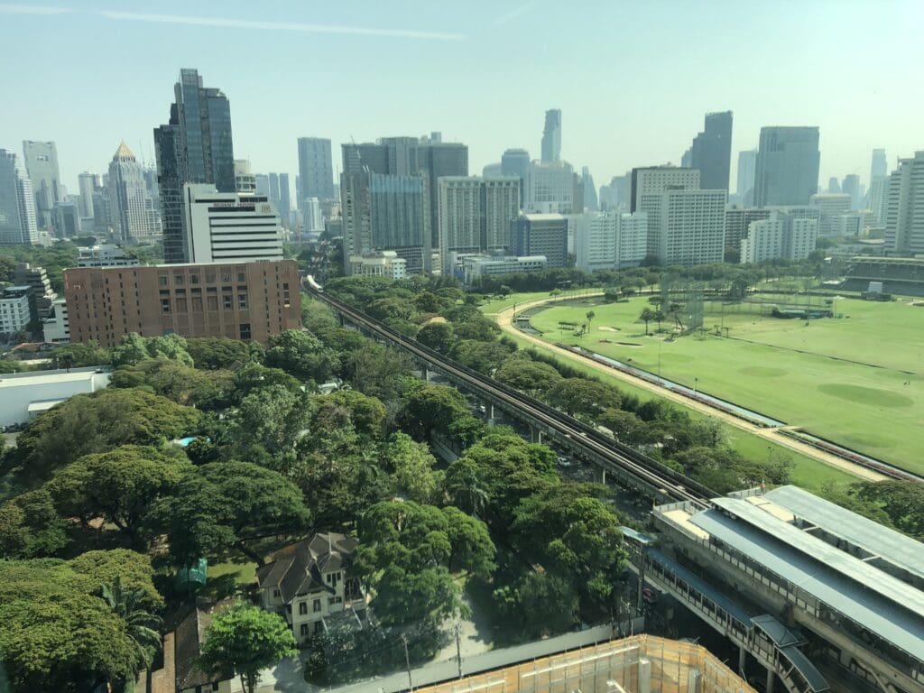 a city with trees and buildings