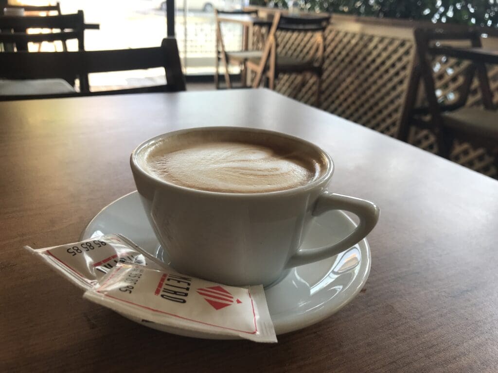 a cup of coffee on a table