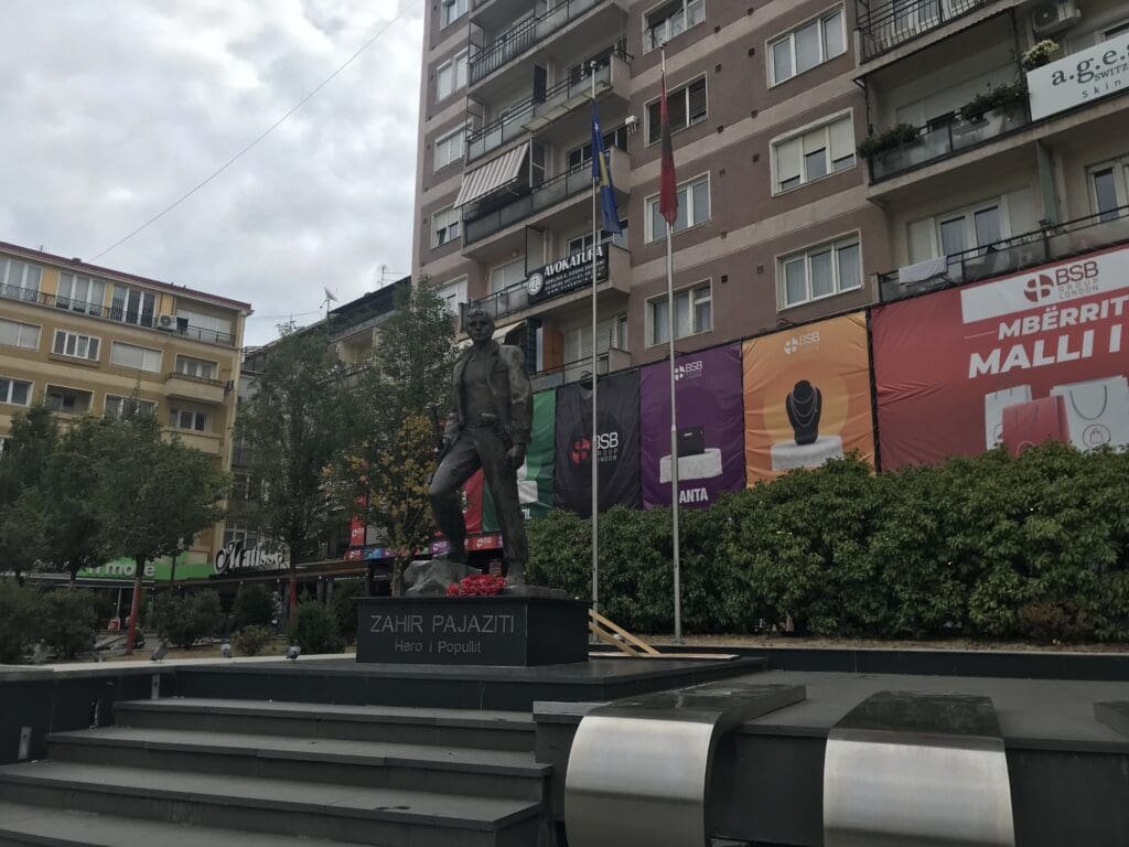 a statue of Zahir Pajaziti in Pristina, Kosovo