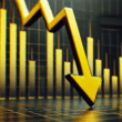 A yellow arrow indicating downward trend of a stock price