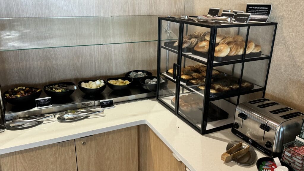 a display case with food on it