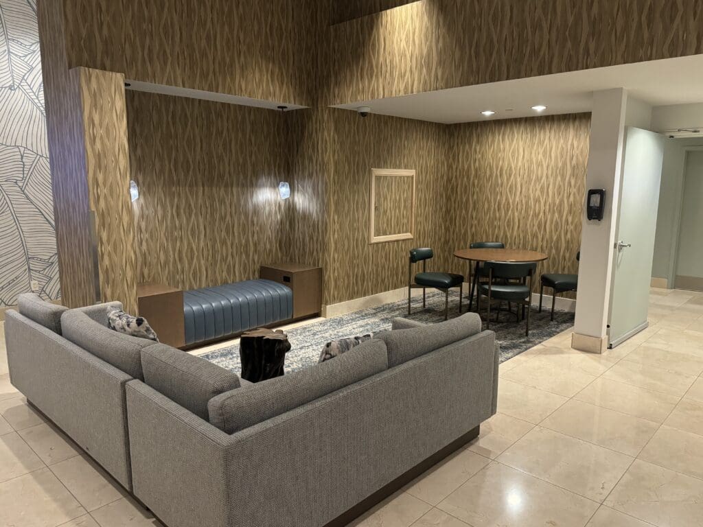 a room with a couch and a table