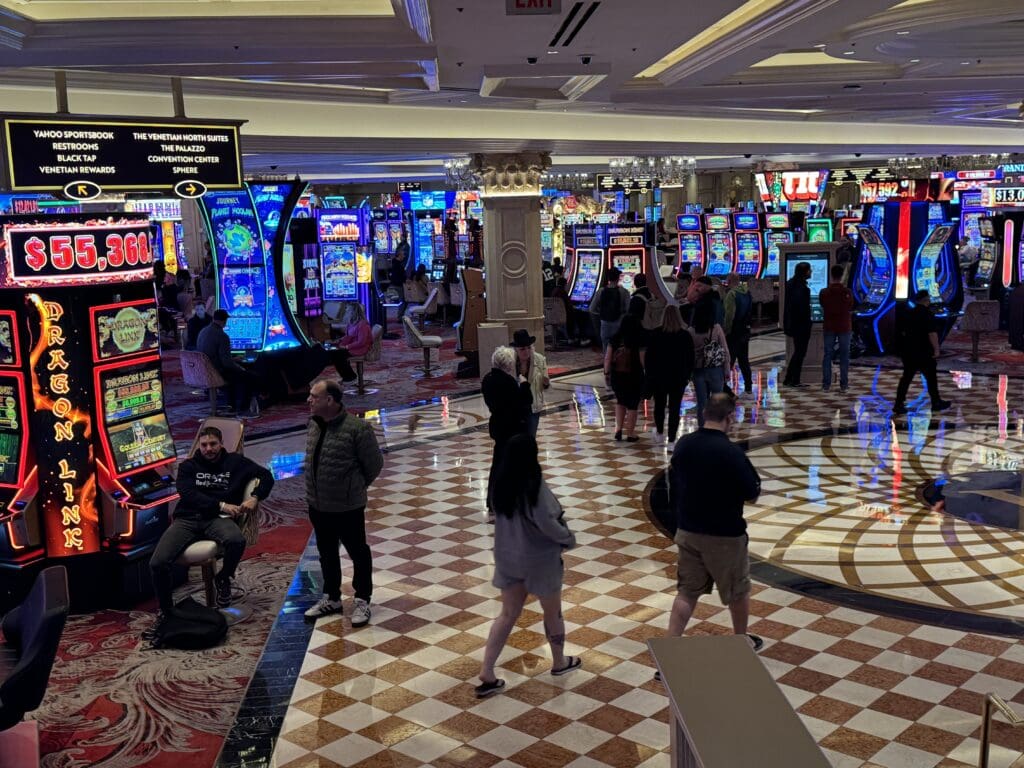 a group of people in a casino