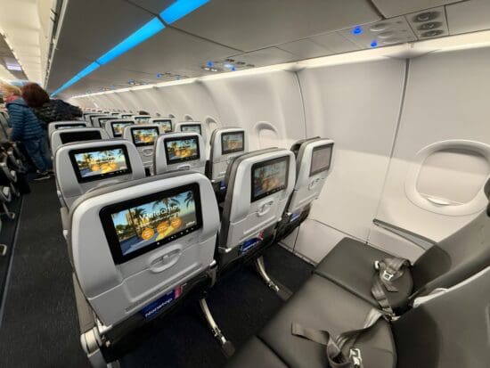 a row of seats in a new JetBlue A321neo