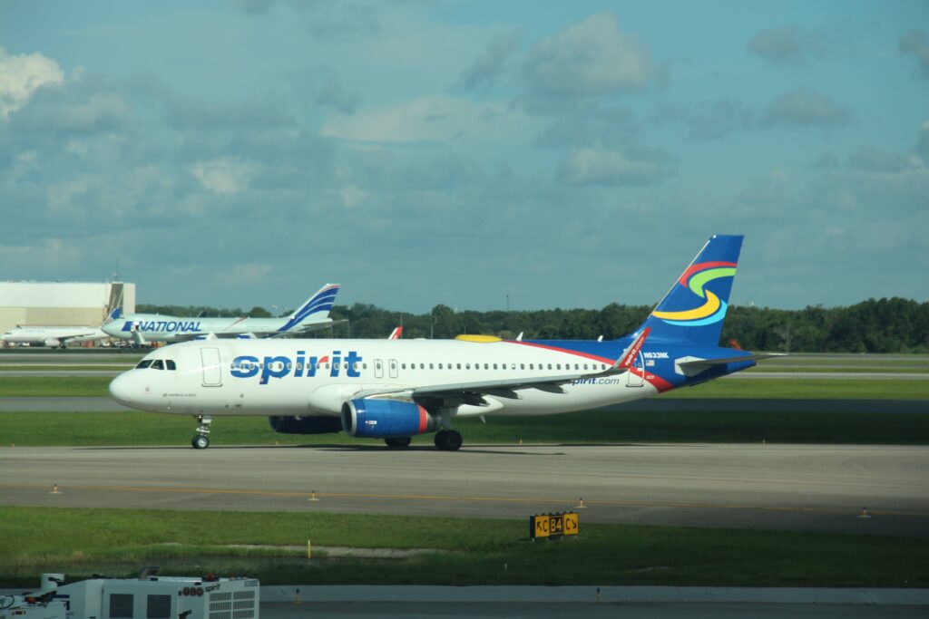 Spirit Airlines A320 in old , colorful livery. 