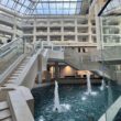 a water fountain inside a building