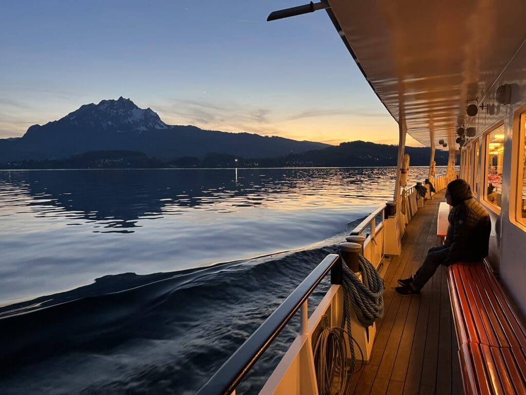 Lake Lucerne ferry at dusk