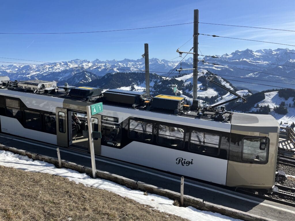 Rigi cogwheel railway car at the final station