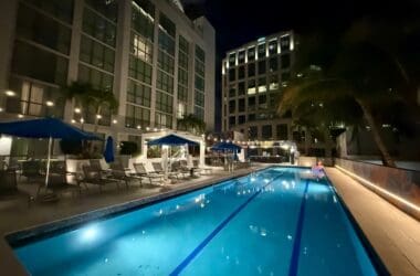 a swimming pool in a hotel