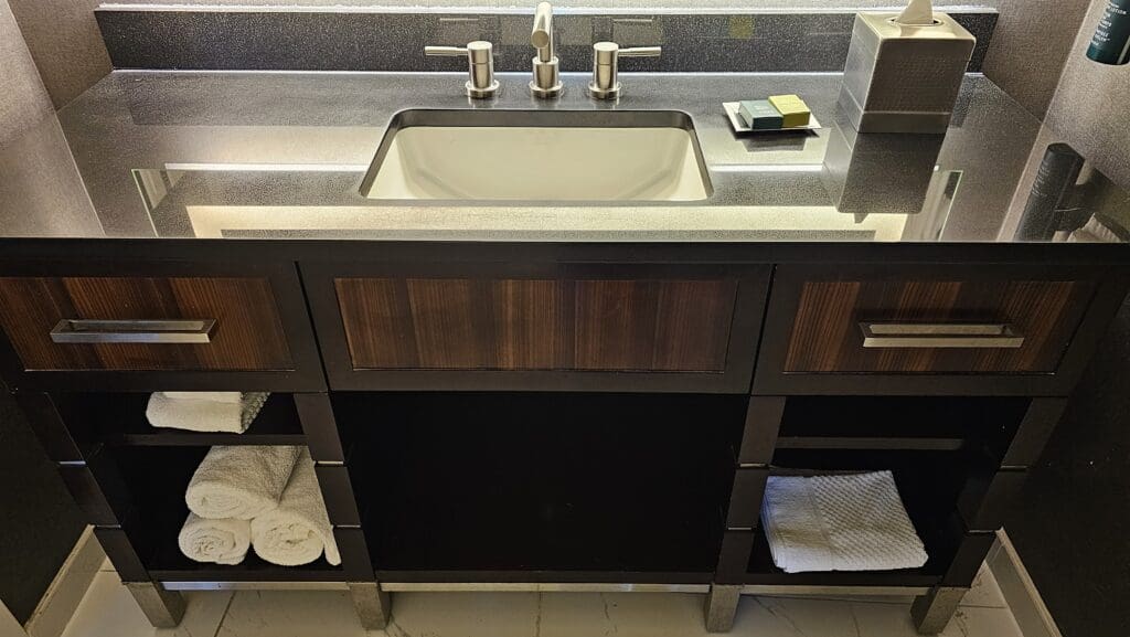 a sink and countertop in a bathroom