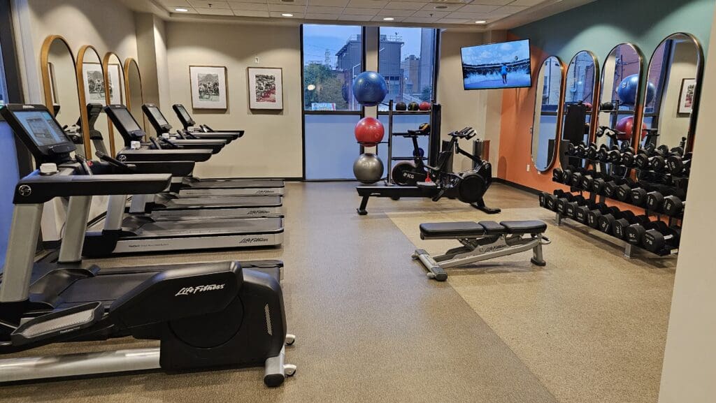 a room with exercise equipment