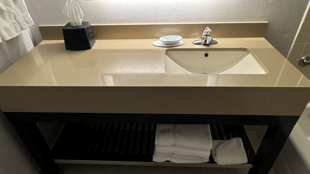 a sink with a towel on it