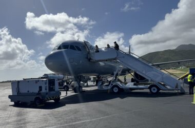 a plane with stairs going up to it