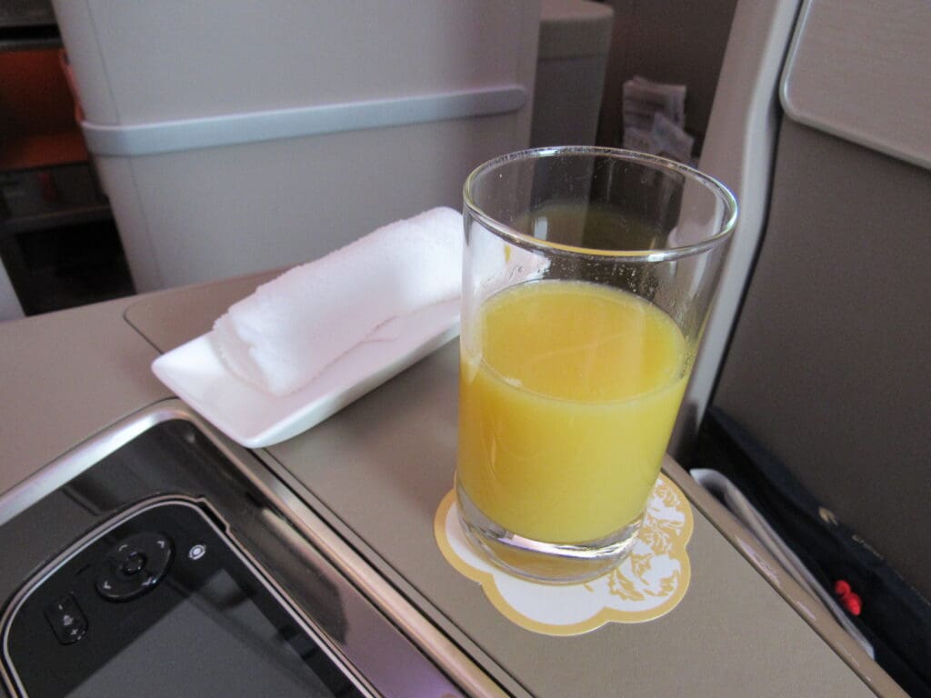 Pre departure Orange Juice with warm towel