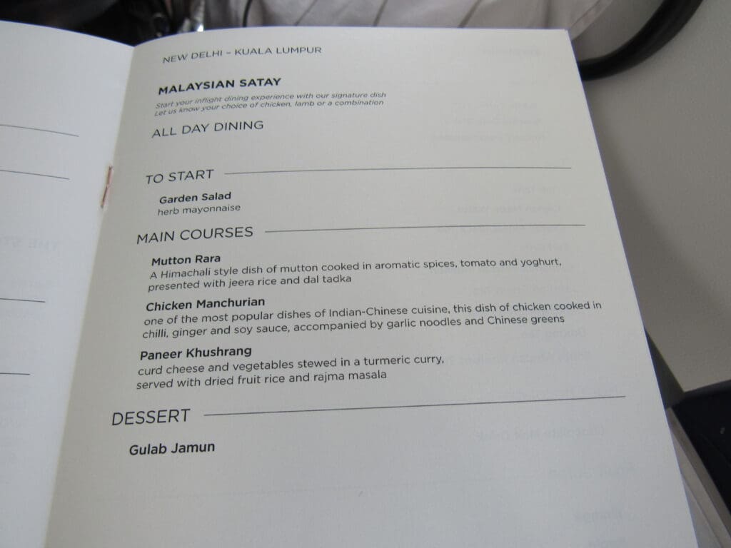 Malaysia Airlines Menu