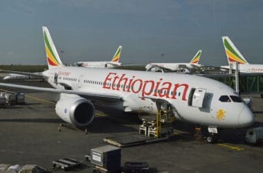 a large airplane parked at an airport