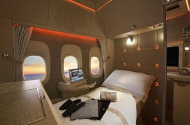 a bed in a plane