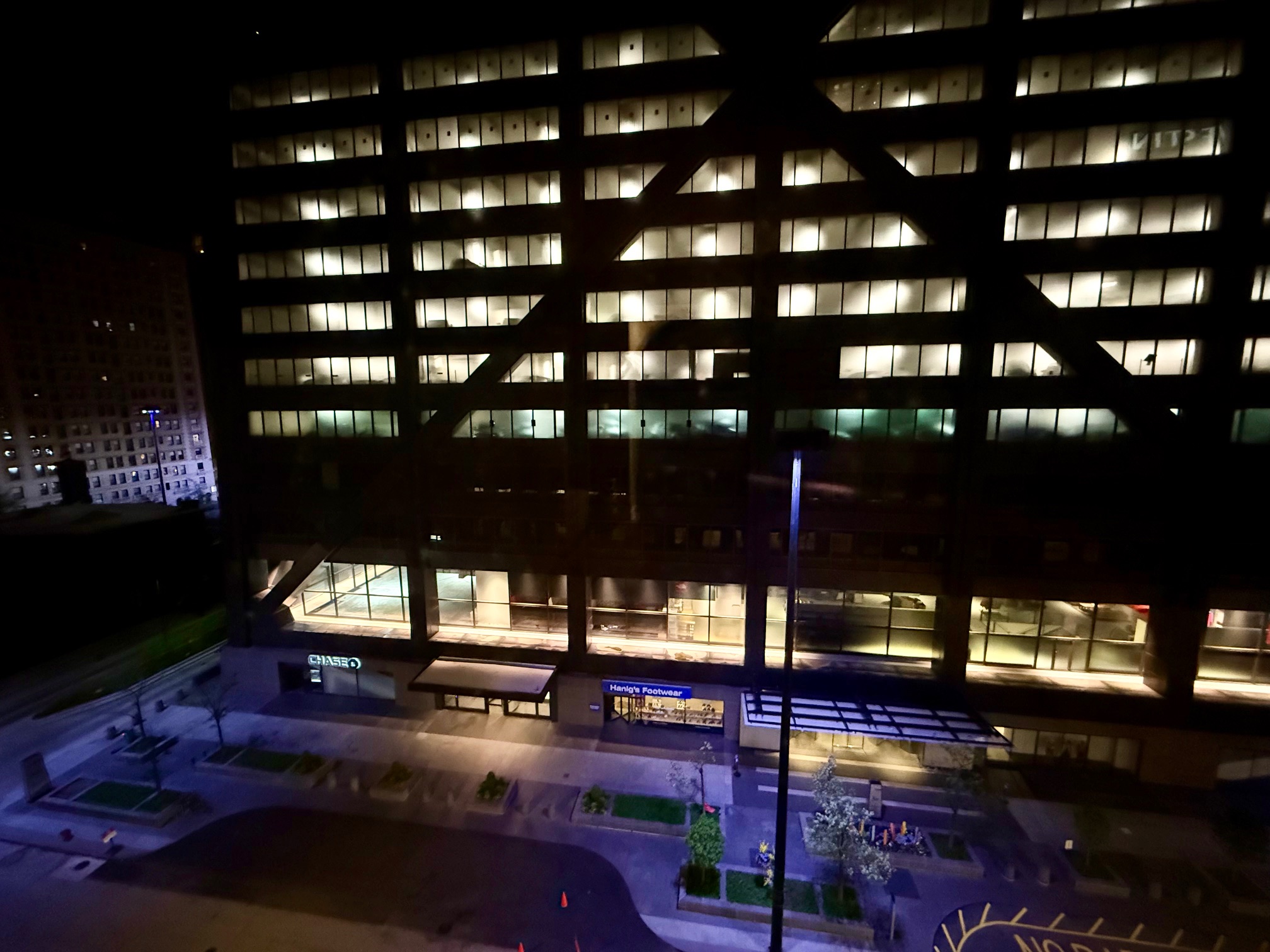 a building with many windows at night