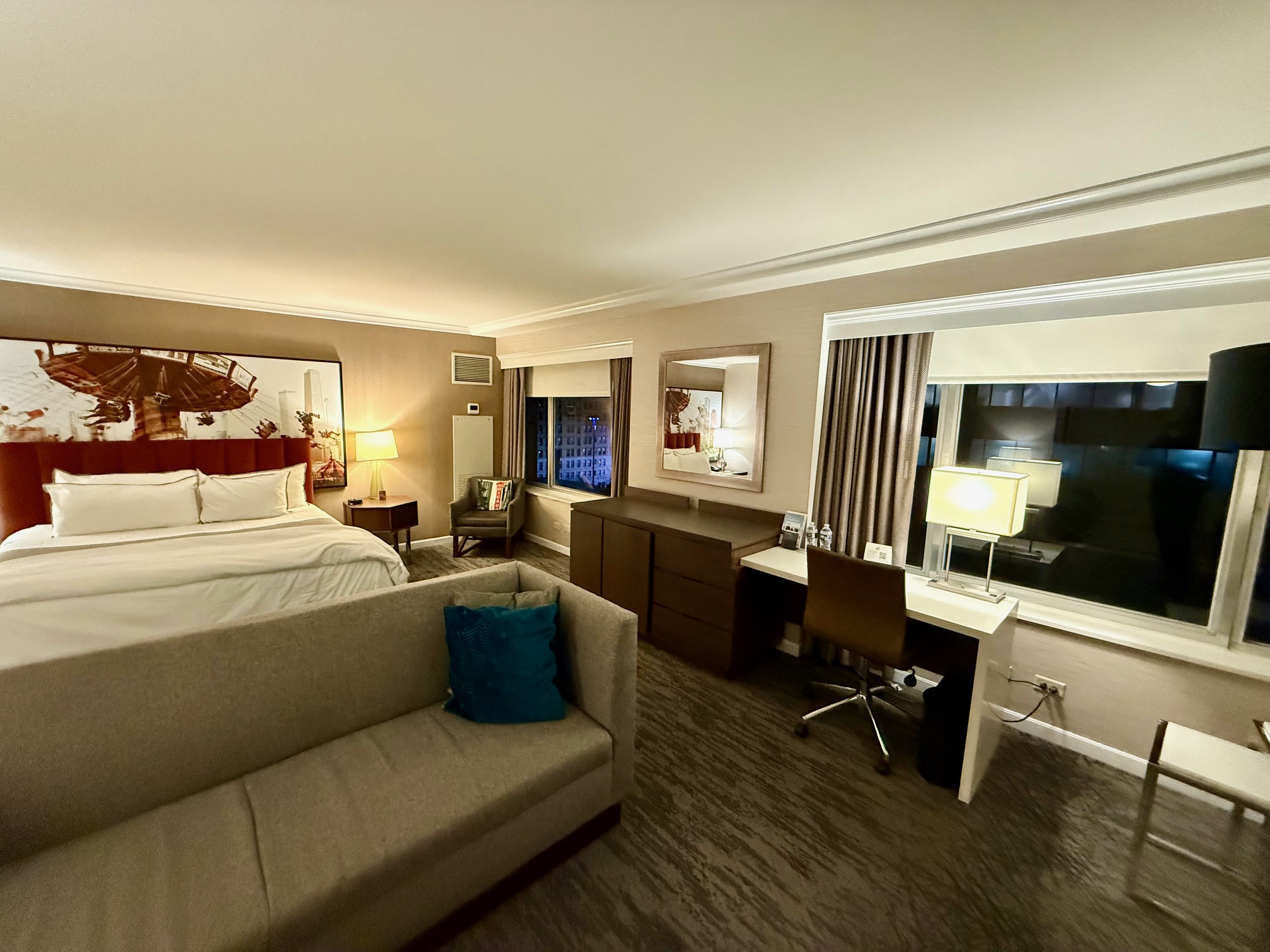 a room with a bed and a desk at the Westin Michigan Avenue Chicago