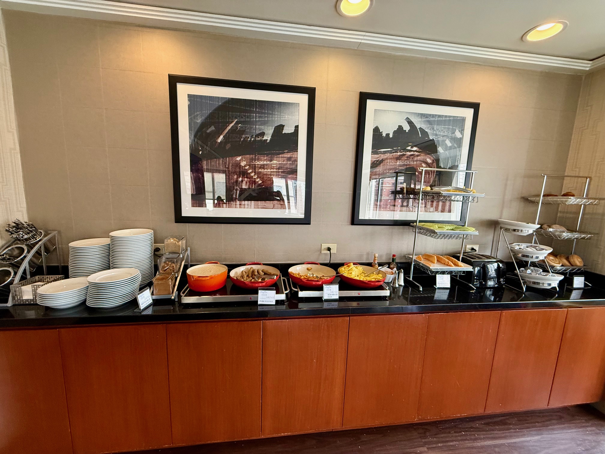 a buffet with food on it