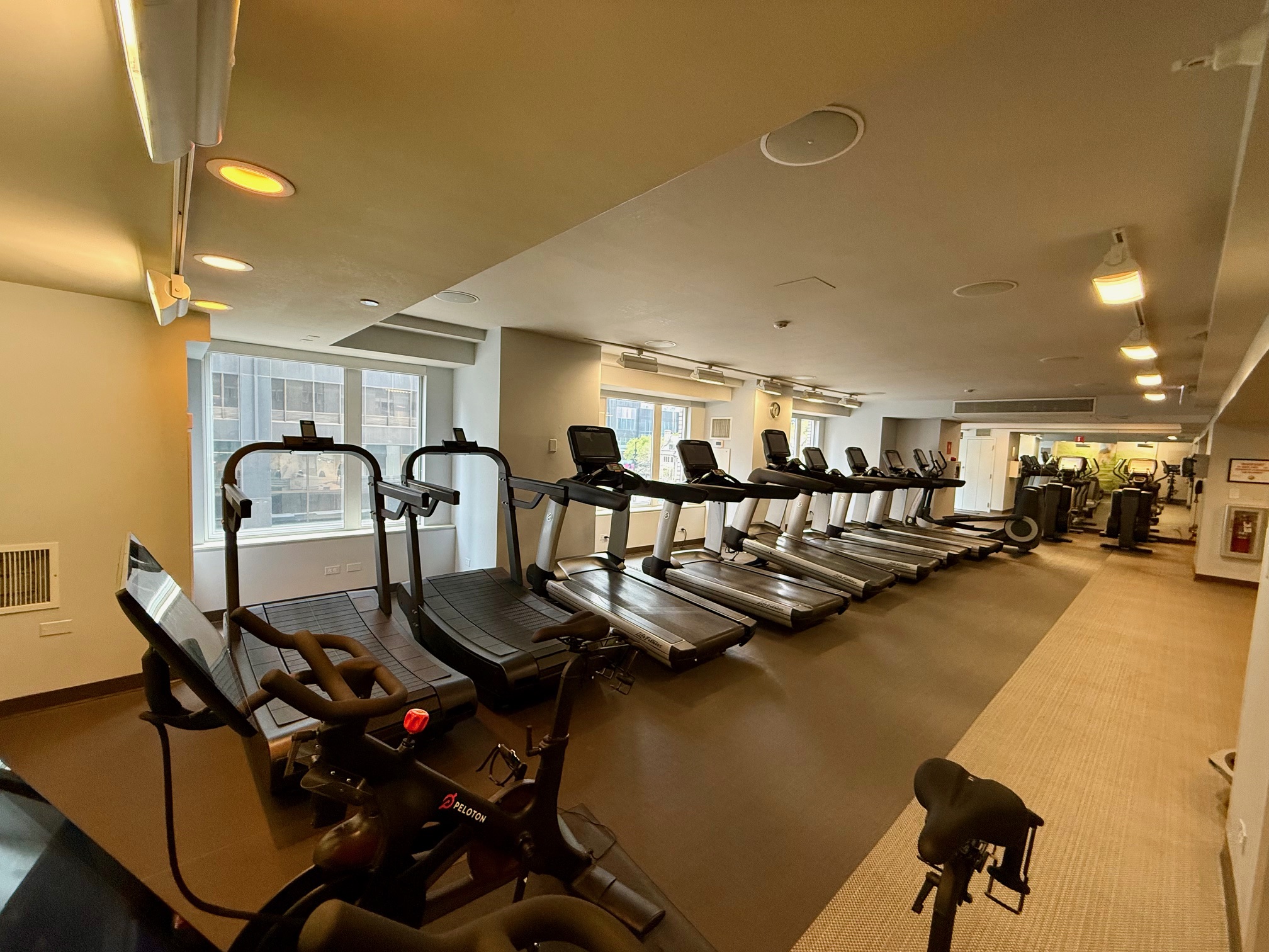 a room with treadmills and exercise equipment at the Westin Michigan Avenue