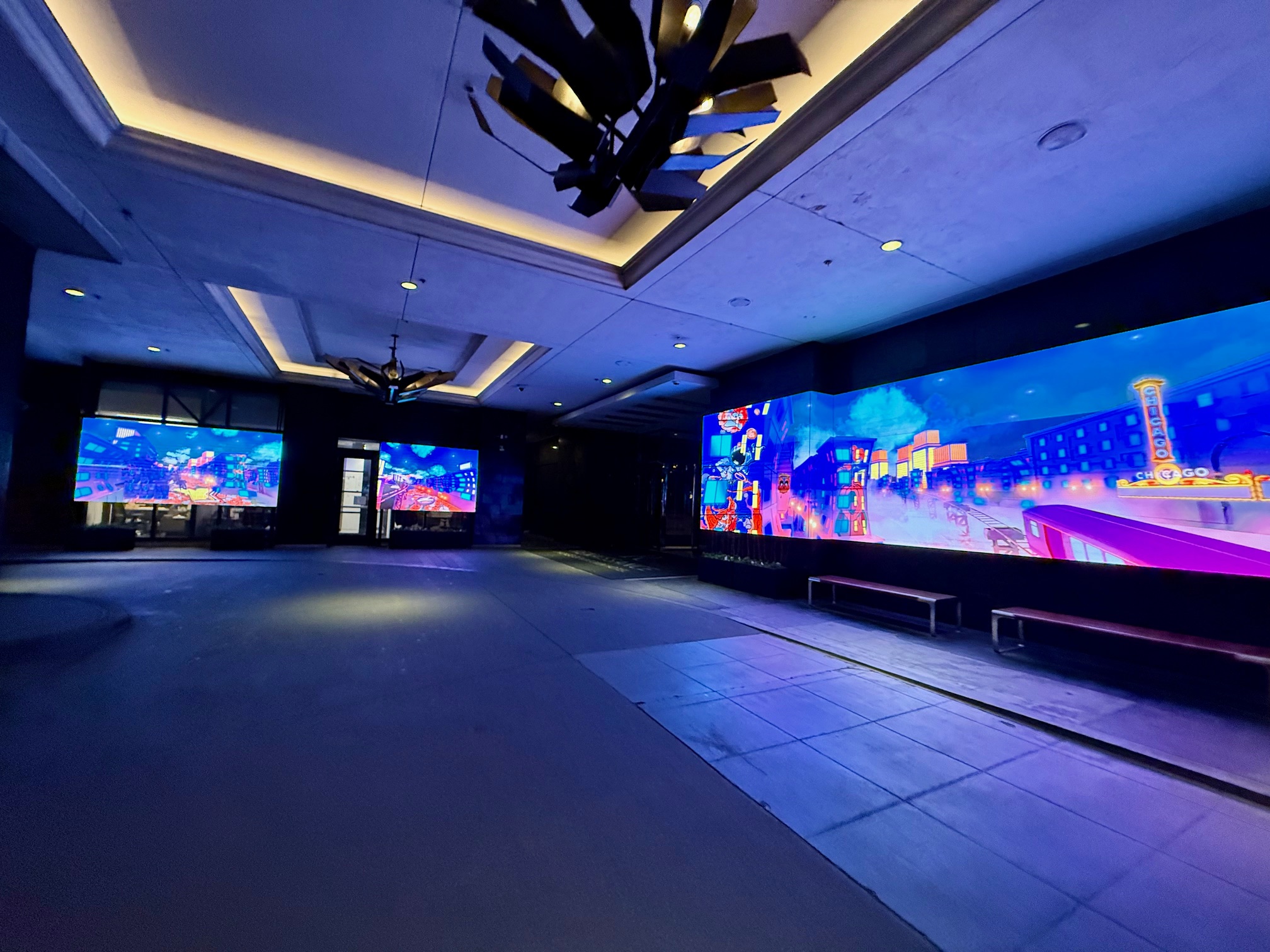 a large screen in a room