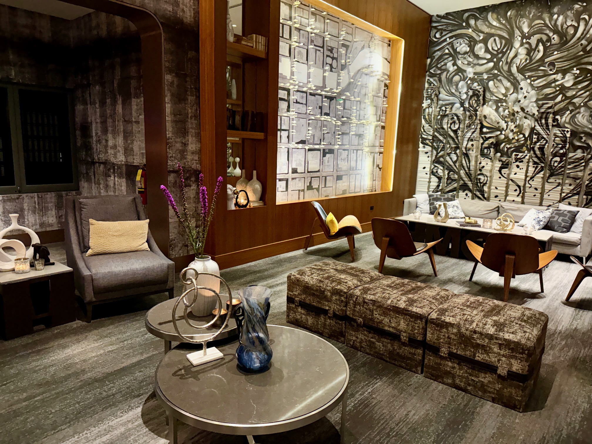 a room with a couch and a table