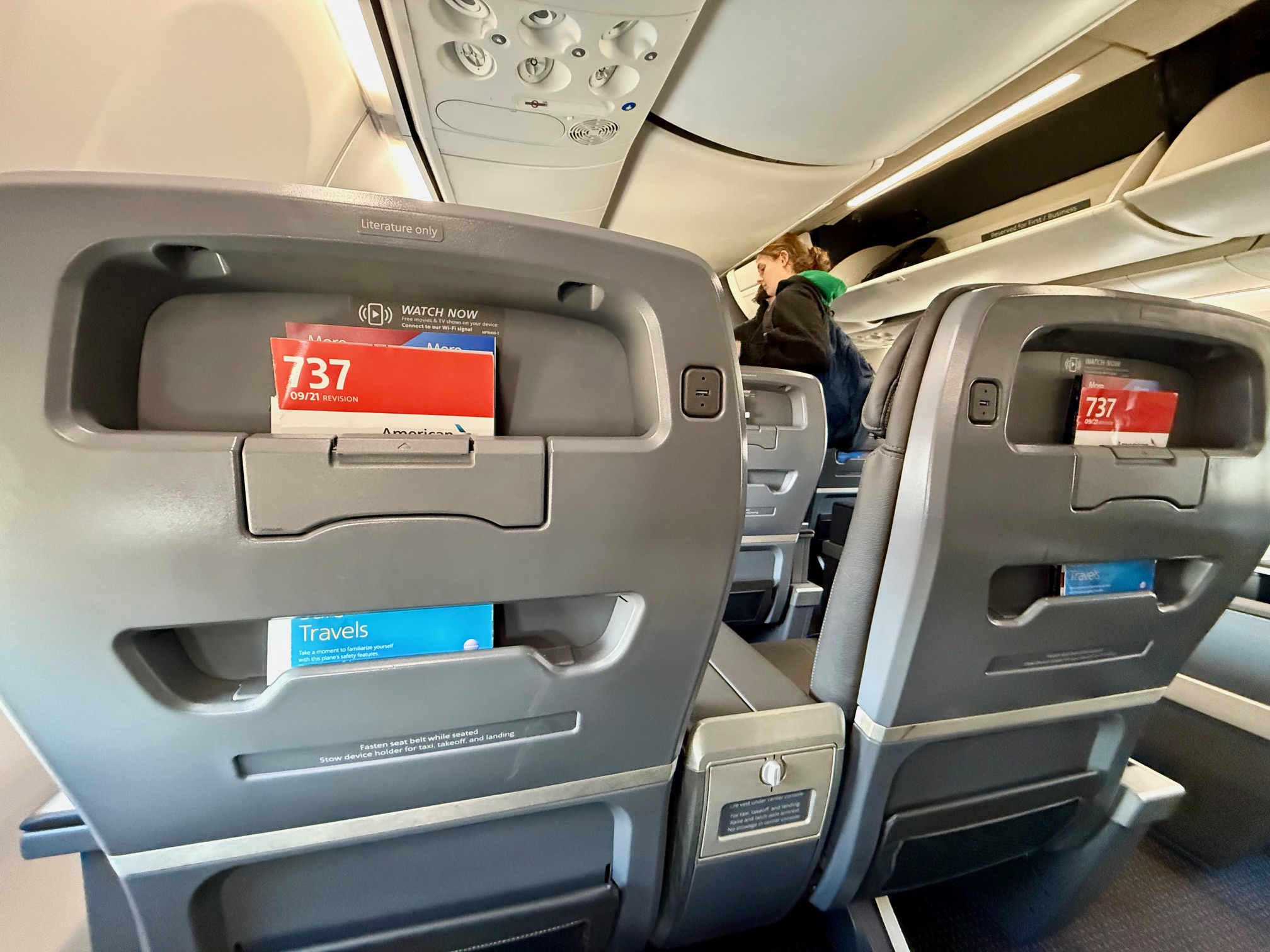 First Class seatback American Airlines Boeing 737 First