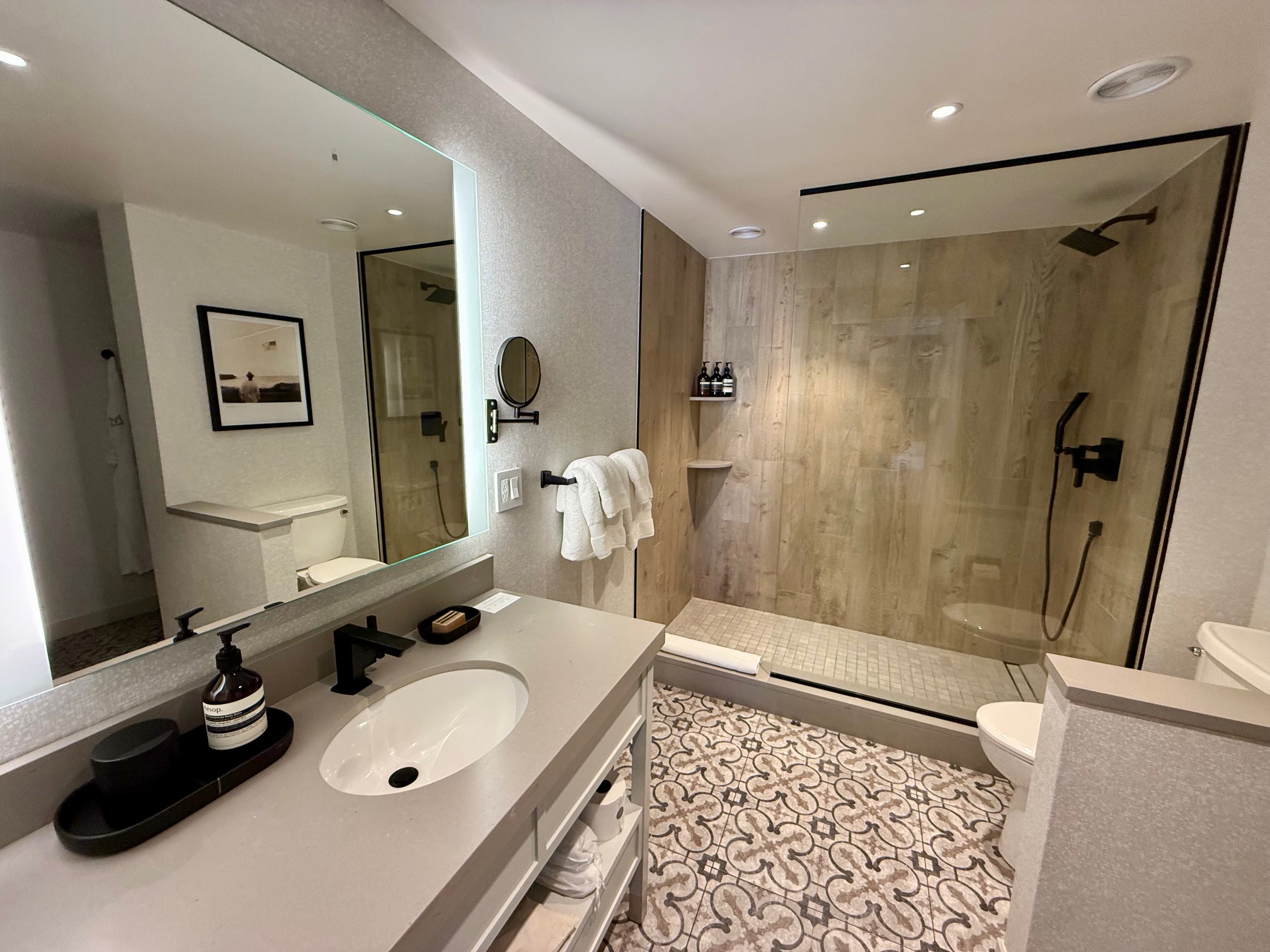 a bathroom with a shower and sink at the Montauk Yacht Club