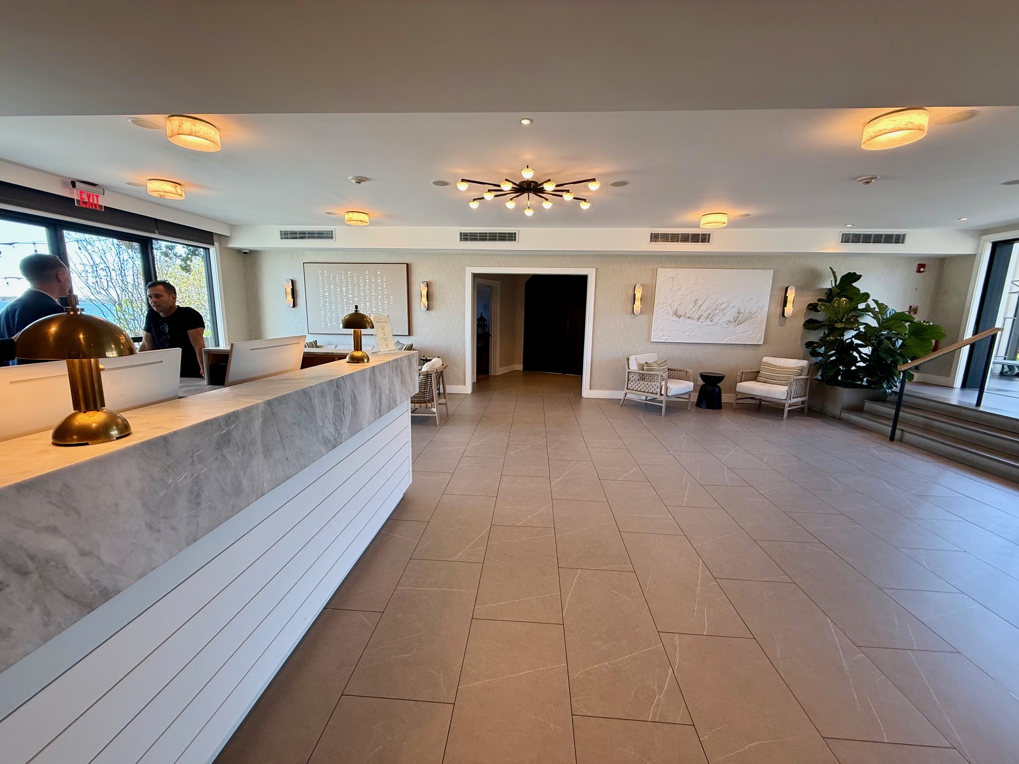 a reception desk in a hotel