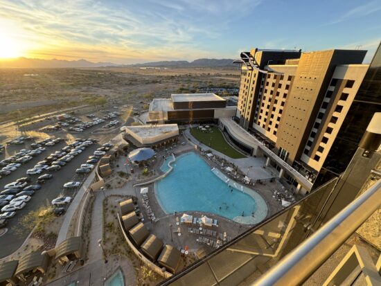 a pool in a hotel