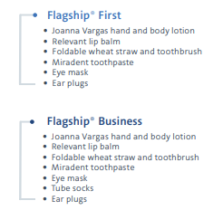 Amenity Kit Contents by Cabin Class