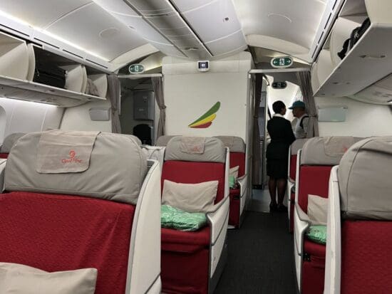 a group of people inside a plane