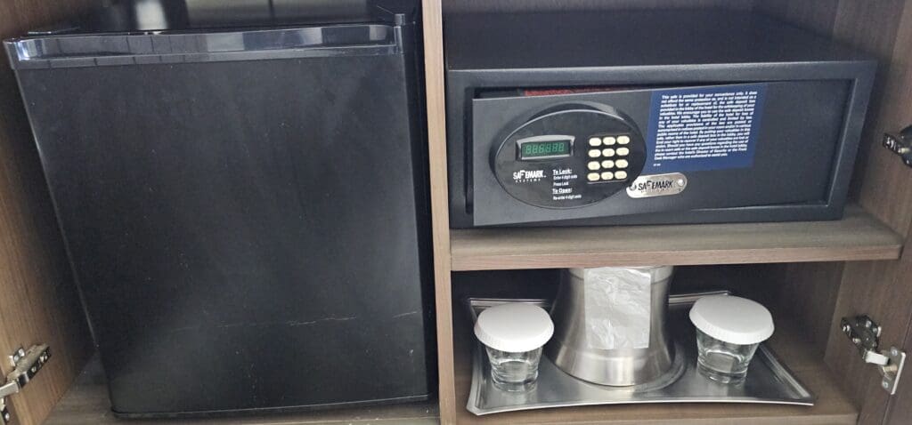 a small black safe with a digital display