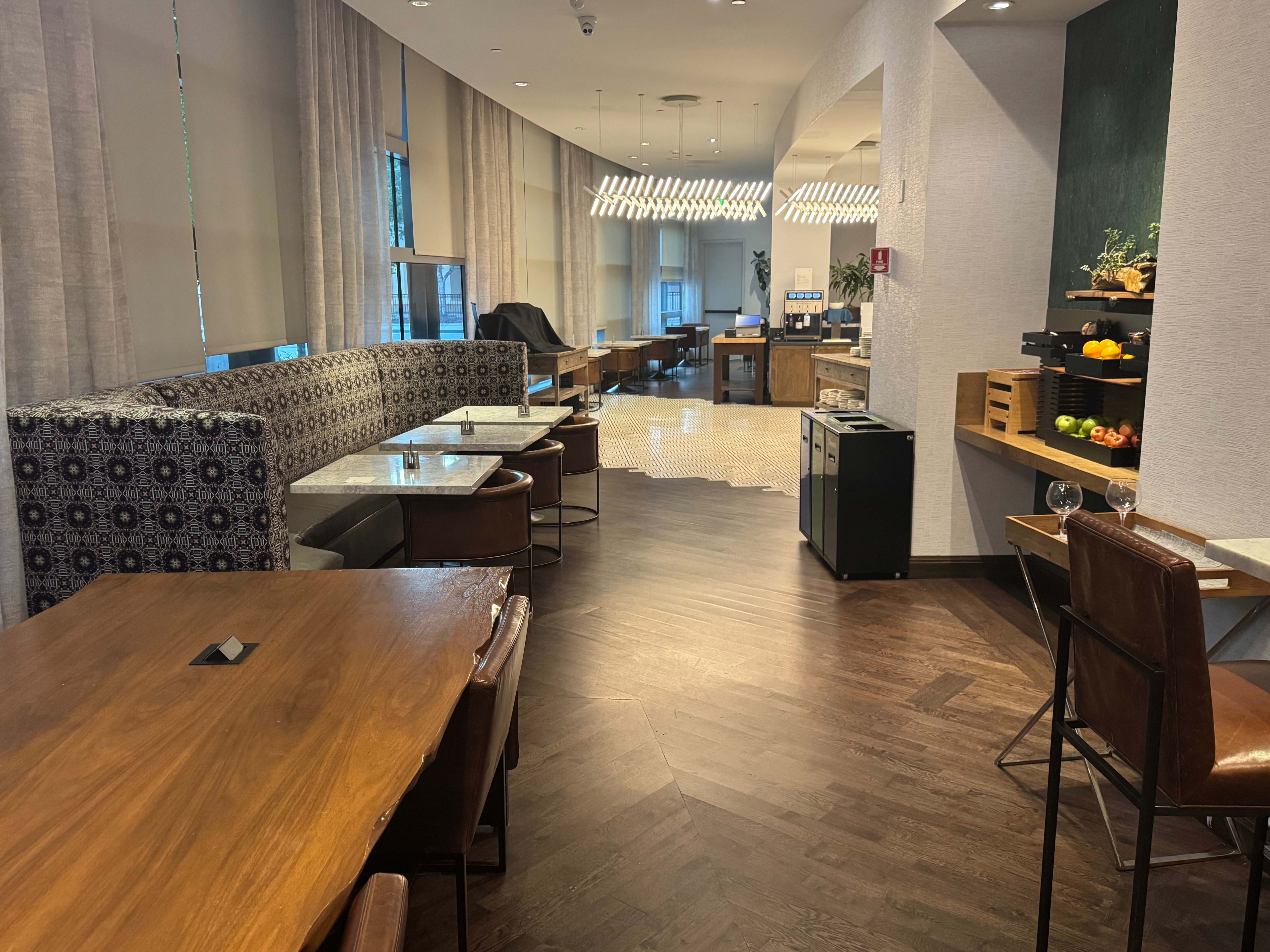 a room with tables and chairs