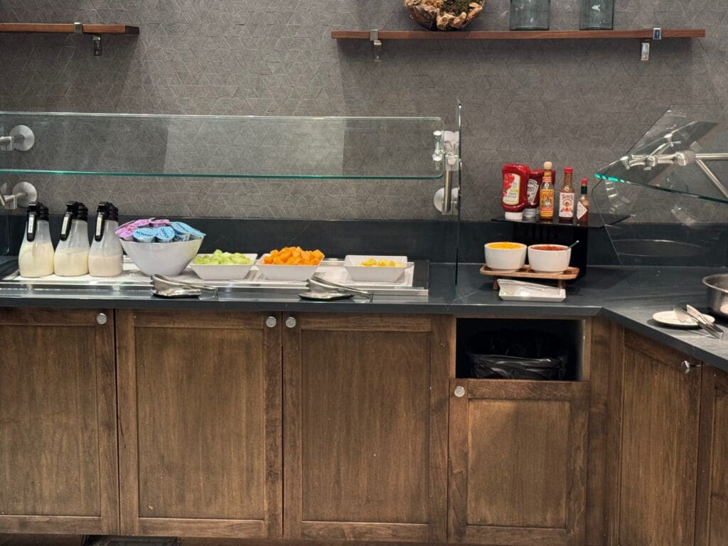 a counter with food on it