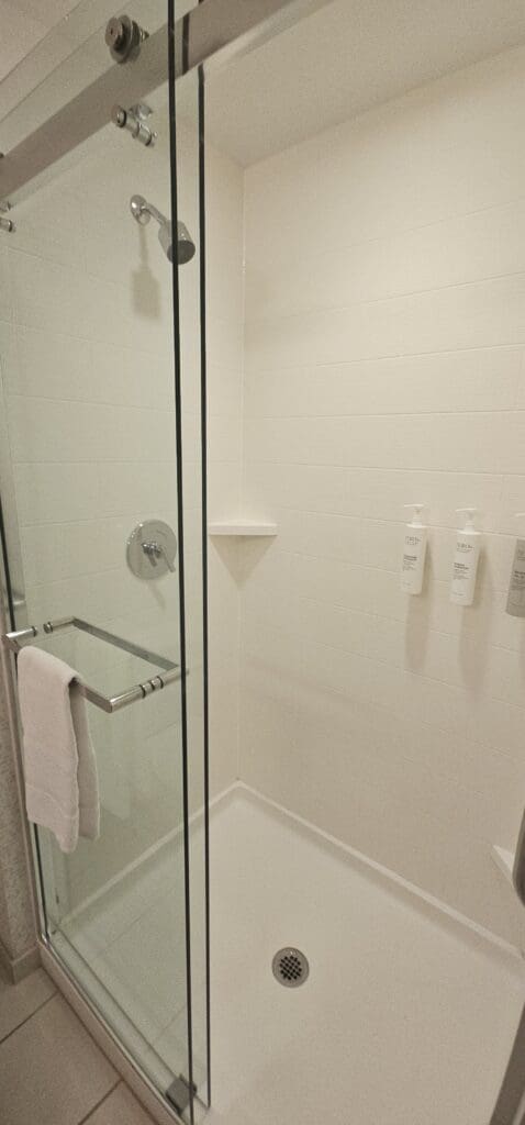 a shower with a glass door