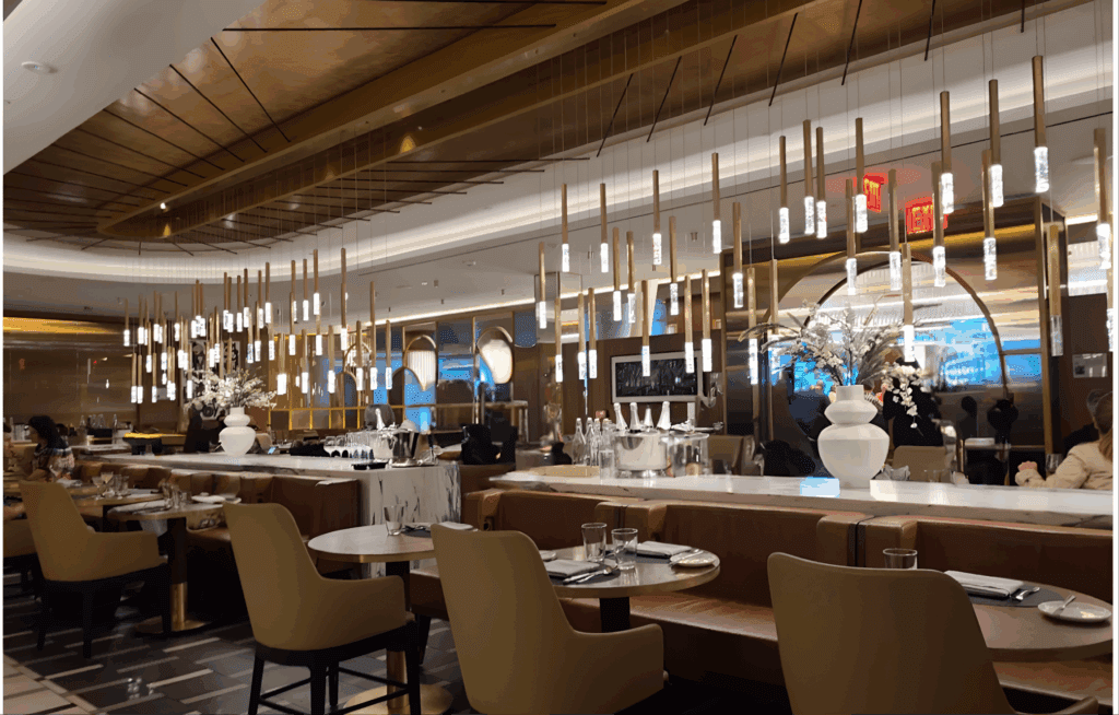 a restaurant with tables and chairs