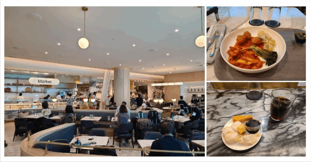 a group of people eating in a restaurant