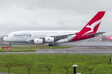 a large airplane taking off
