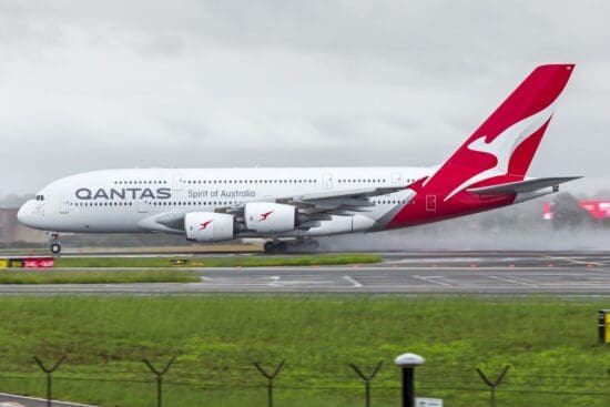 a large airplane taking off