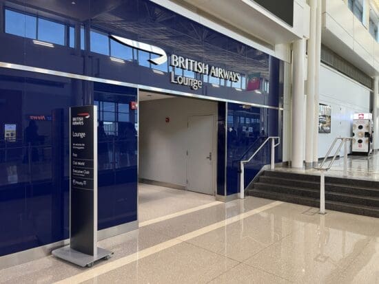 a blue sign in a building