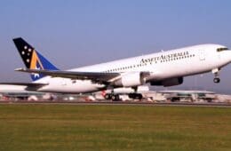 an airplane taking off from a runway