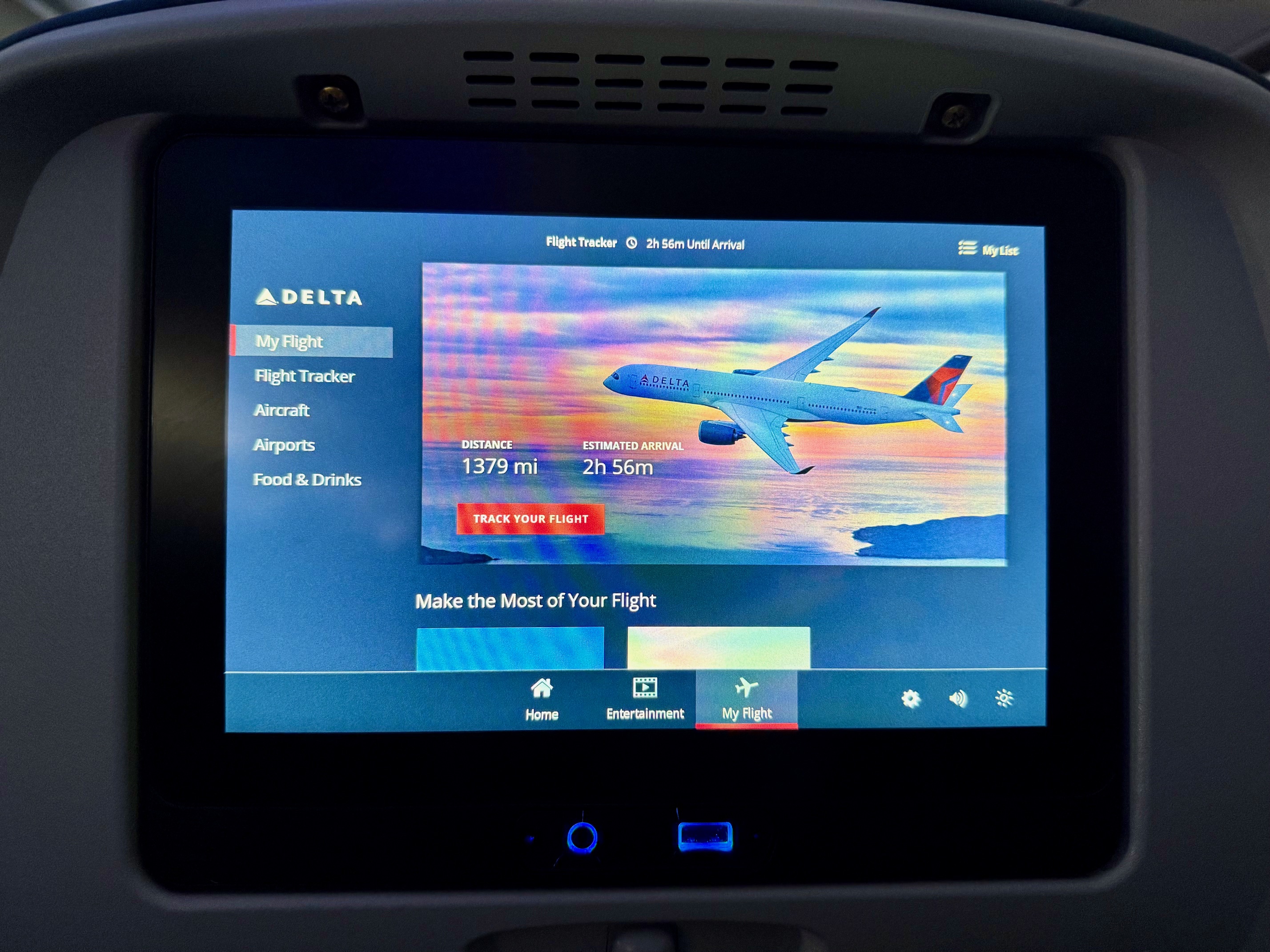 seatback IFE screen on a Delta A321neo